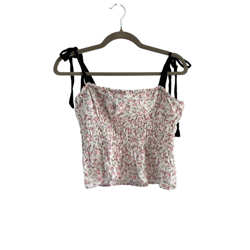 Chelsea & Violet Floral Tie Strap Smocked Crop Top Women's XL NEW Linen Cotton